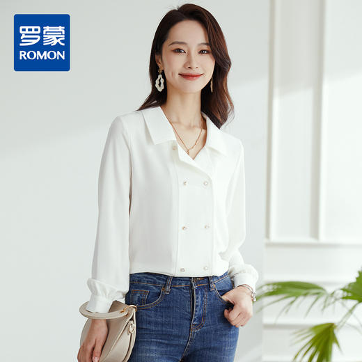 【高定款】罗蒙春季女士长袖衬衫优雅大方简约双排扣商务通勤衬衣女 商品图0