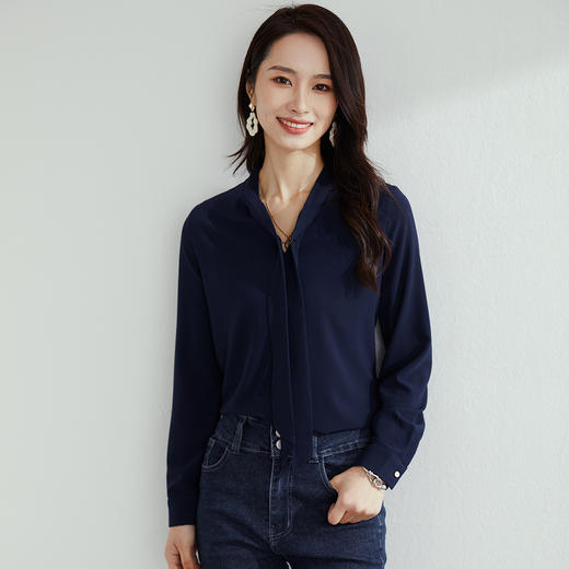 【高定款】罗蒙春季女士长袖衬衫简约飘带干练气质商务通勤衬衣女 商品图6