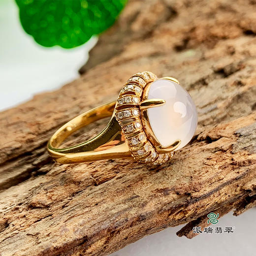 派瑞翡翠 18k金翡翠戒指 冰种 无色 商品图0