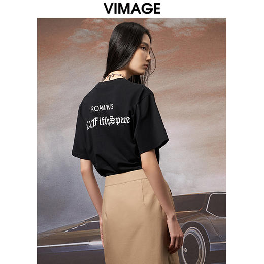 VIMAGE纬漫纪夏季新款宽松版100%纯棉简约圆领通勤纯色休闲T恤上衣V1702315 商品图10