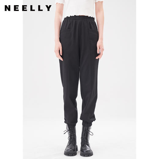 NEELLY纳俪商场同款黑色松紧腰束脚裤女2022夏季运动裤薄款百搭N22044H04557 商品图0