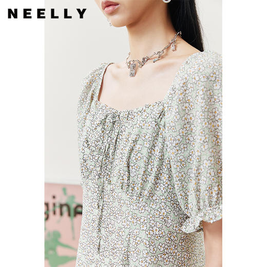 NEELLY纳俪商场同款夏季碎花连衣裙女中长款泡泡袖A字茶歇裙百搭N22043Y01103 商品图3