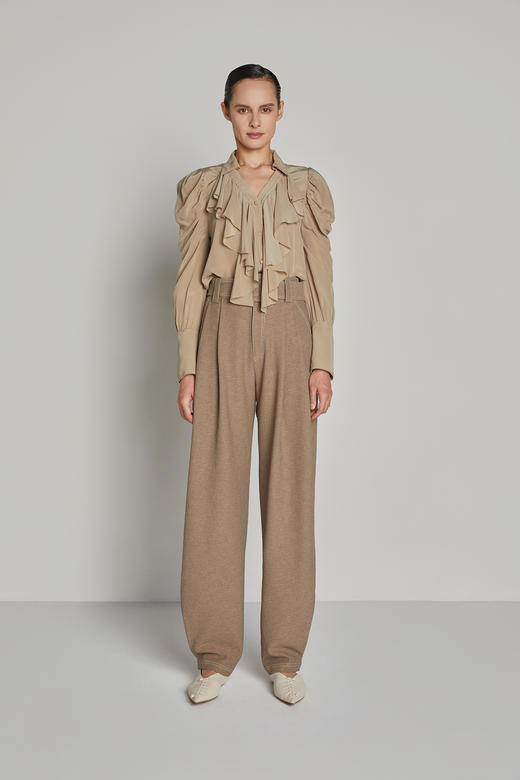 前胸花边泡泡袖衬衫 商品图1