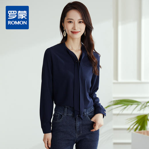 【高定款】罗蒙春季女士长袖衬衫简约飘带干练气质商务通勤衬衣女 商品图4