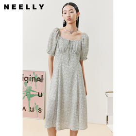 NEELLY纳俪商场同款夏季碎花连衣裙女中长款泡泡袖A字茶歇裙百搭N22043Y01103