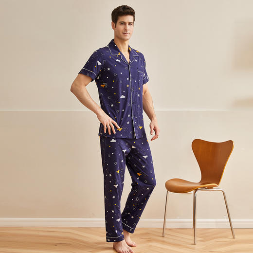 【会员价】爱帝男士睡衣纯棉短袖长裤套 商品图2