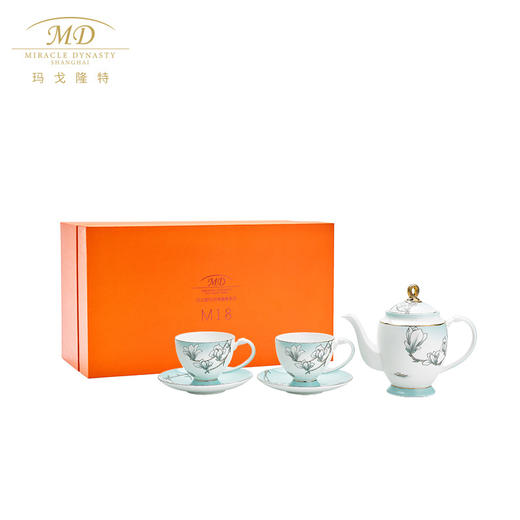 【6F】玛戈隆特 6头2人份玉兰花开骨瓷茶具套装 家用简约咖啡杯碟组合礼盒装 商品图3