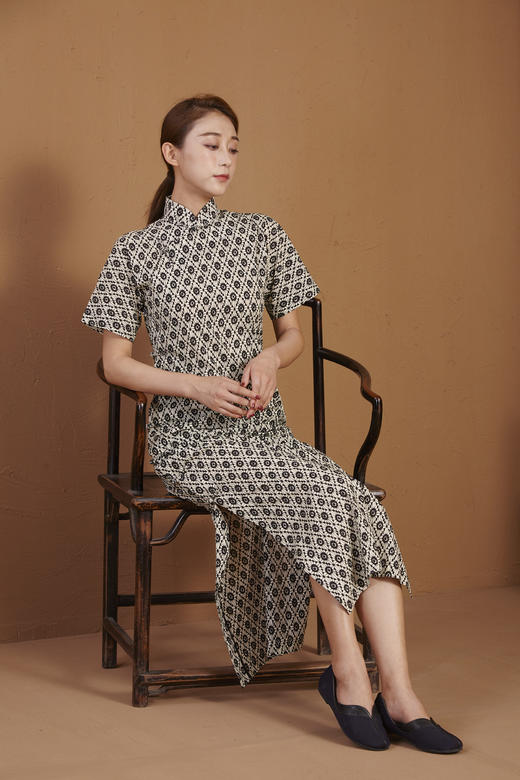 【漫物记】全棉菱花连肩三分袖旗袍 商品图0