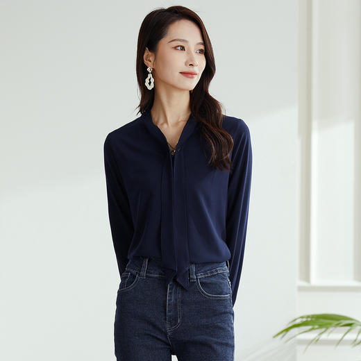 【高定款】罗蒙春季女士长袖衬衫简约飘带干练气质商务通勤衬衣女 商品图5