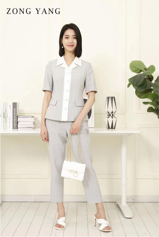 宗洋2022夏季新品半袖格纹西服上衣BXL1XS8065-19 商品图2