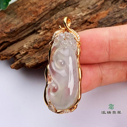 派瑞翡翠 18k金翡翠吊坠 冰种 无色 商品图3