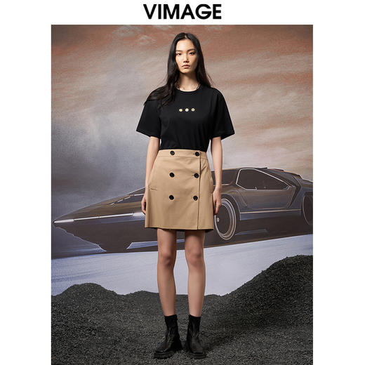 VIMAGE纬漫纪夏季新款宽松版100%纯棉简约圆领通勤纯色休闲T恤上衣V1702315 商品图7