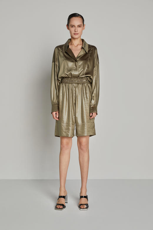 拼接工艺松紧腰垂褶短裤 商品图0