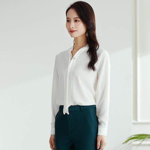 【高定款】罗蒙春季女士长袖衬衫简约飘带干练气质商务通勤衬衣女 商品图1