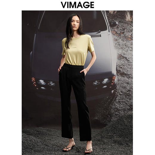 VIMAGE纬漫纪夏季新款宽松版简约舒适透气印花显瘦T恤上衣女V1702314 商品图5