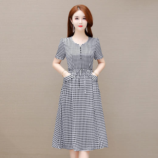 YWE TD22A79格子连衣裙中长款气质减龄小个子a字裙 商品图1