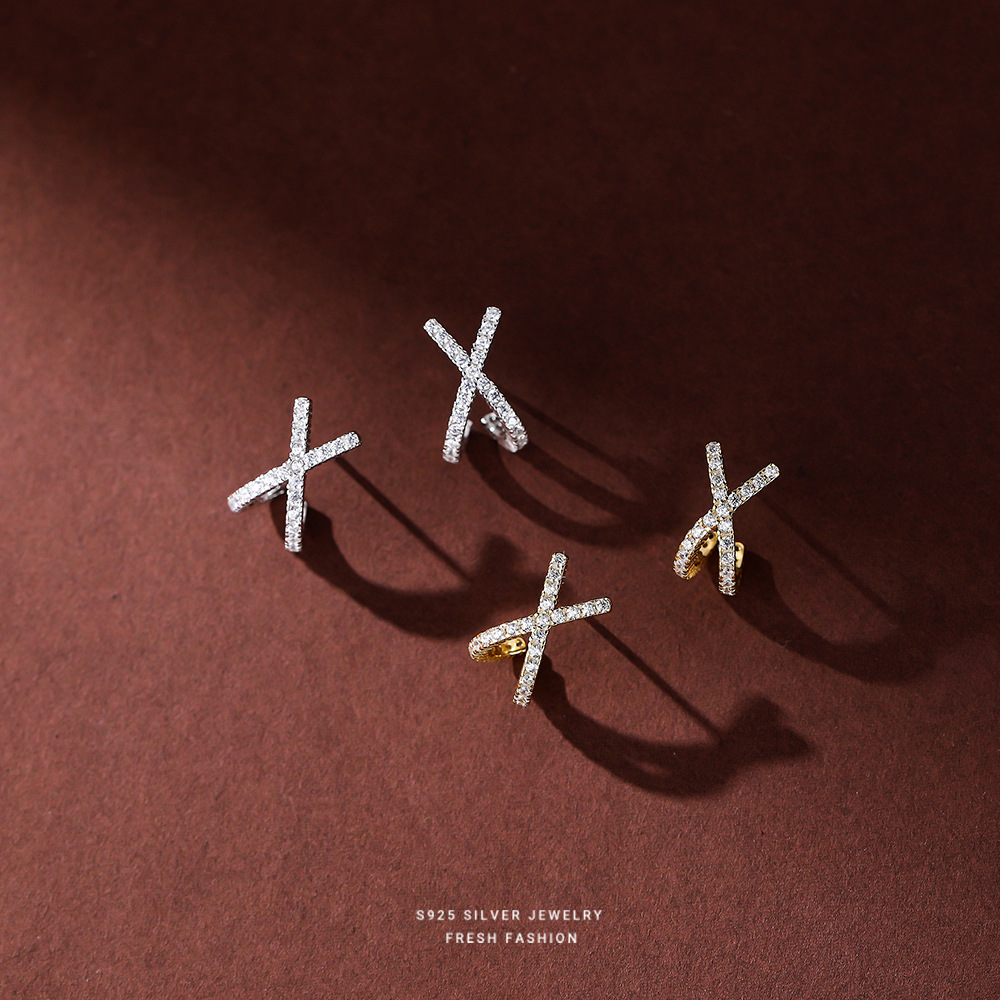 子佩集【X形几何】S925银简交叉耳环【YXS-E2404】