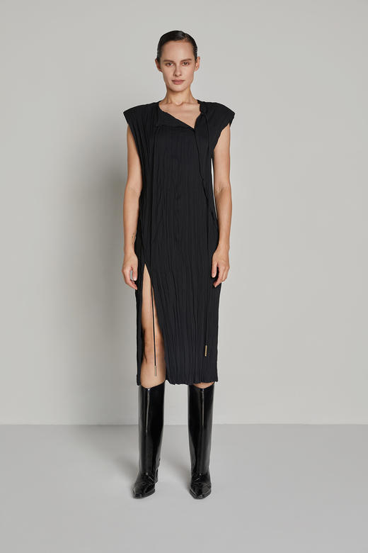 侧翻领垫肩无袖连衣裙 商品图0