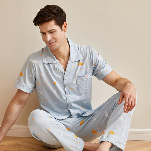 【会员价】爱帝男士睡衣纯棉短袖长裤套 商品图6