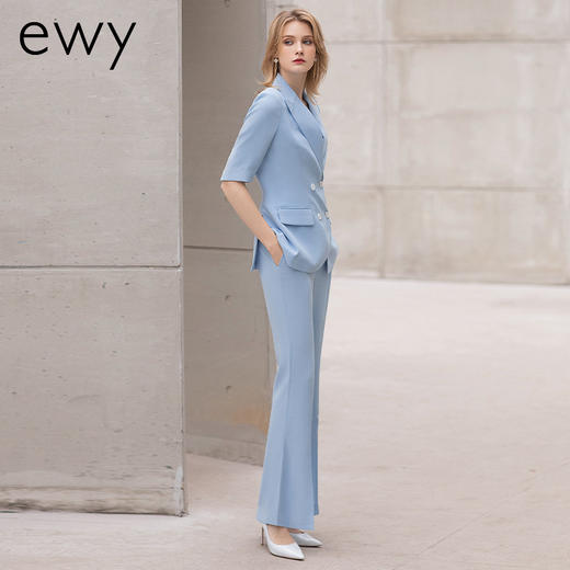 时尚夏季新款蓝色短袖西装套裤女播音艺考面试西服气质通勤职业装 商品图2