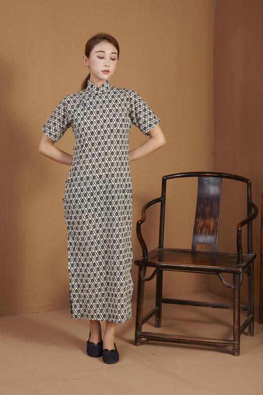 【漫物记】全棉菱花连肩三分袖旗袍 商品图1