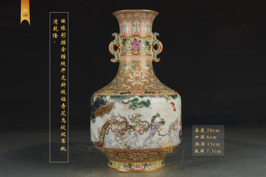 清乾隆-珐琅彩描金缠枝开光折枝福寿花鸟纹双耳瓶 商品图0