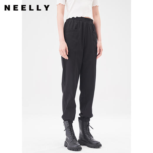 NEELLY纳俪商场同款黑色松紧腰束脚裤女2022夏季运动裤薄款百搭N22044H04557 商品图1