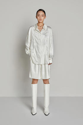 古巴翻领分割拼接衬衫