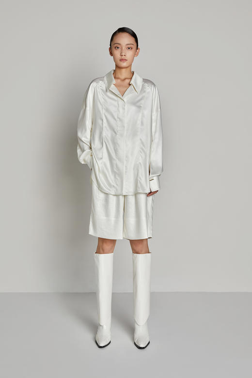 拼接工艺松紧腰垂褶短裤 商品图0