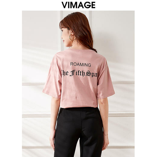 VIMAGE纬漫纪夏季新款宽松版100%纯棉简约圆领通勤纯色休闲T恤上衣V1702315 商品图14
