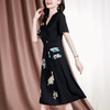 新款桑蚕丝印花优雅V领短袖女士连衣裙SM-82297329 商品缩略图1