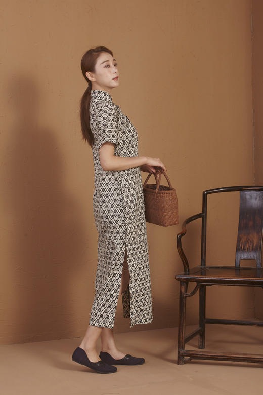 【漫物记】全棉菱花连肩三分袖旗袍 商品图3