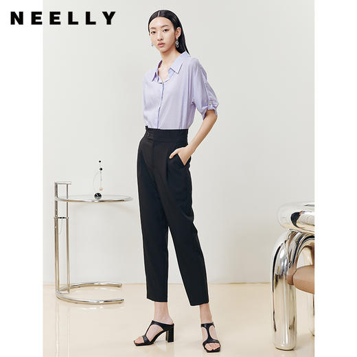 NEELLY纳俪商场同款2022夏季西装裤女高腰立体打褶休闲九分裤直筒N22051H01146 商品图2