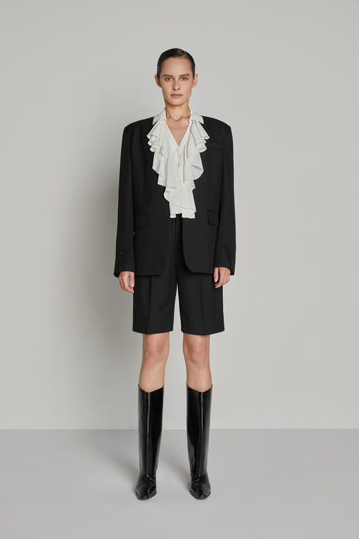 前胸花边泡泡袖衬衫 商品图1