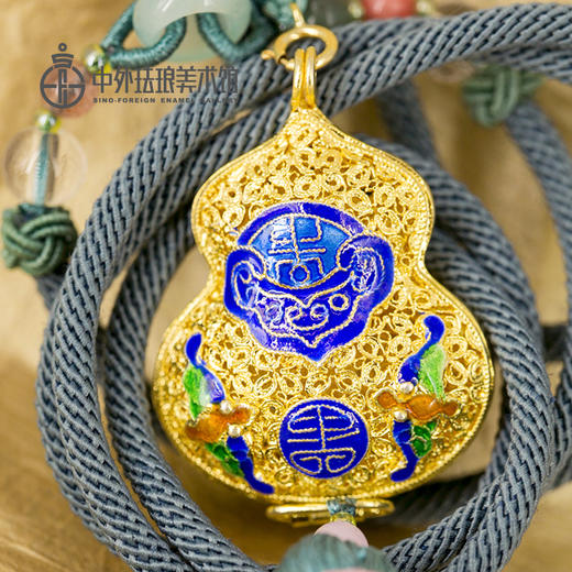 《花丝镶嵌紫禁福寿葫芦型香囊吊坠》 
（浅绿、蓝色、粉色、深绿）青金石项链 商品图1