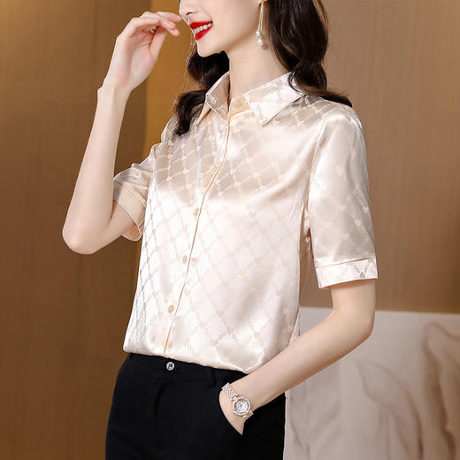 时尚百搭，短袖气质翻领衬衣仿真丝衬衫KQL-7016 商品图2