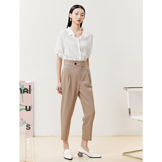 NEELLY纳俪商场同款2022夏季西装裤女高腰立体打褶休闲九分裤直筒N22051H01146 商品图4