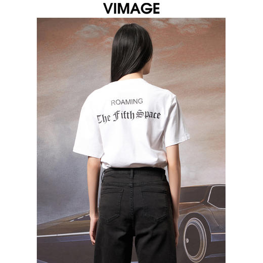 VIMAGE纬漫纪夏季新款宽松版100%纯棉简约圆领通勤纯色休闲T恤上衣V1702315 商品图6
