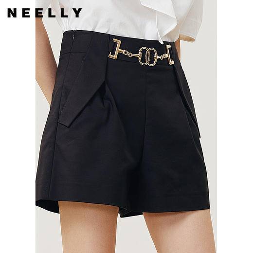 NEELLY纳俪商场同款2022夏季短裤女西装休闲裤立体打褶显瘦直筒裤N22051H01143 商品图0