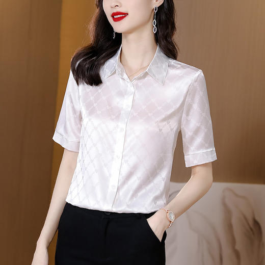 时尚百搭，短袖气质翻领衬衣仿真丝衬衫KQL-7016 商品图1