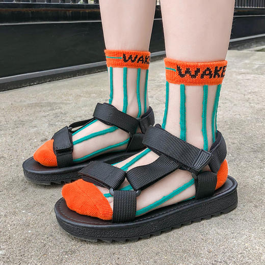 【6双装 重工潮袜 百搭透气】只一只夏季薄款字母条纹卡丝袜棉透气网眼儿童袜子 商品图3