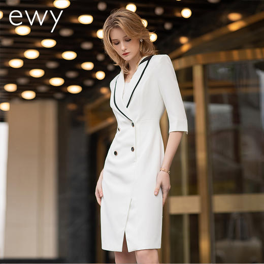 高端白色拼接连衣裙男女夏新款美容师工作服气质修身西装裙通勤ol 商品图2