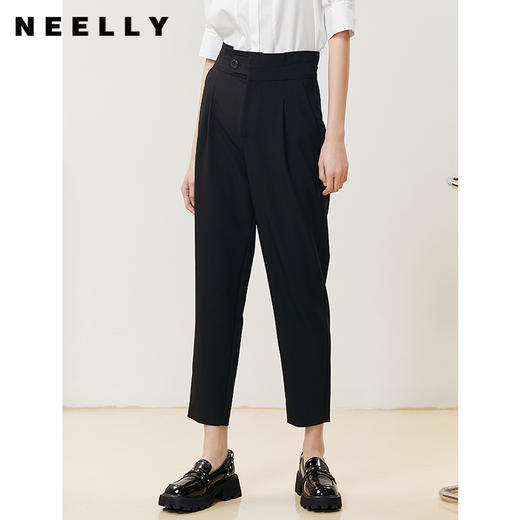NEELLY纳俪商场同款2022夏季西装裤女高腰立体打褶休闲九分裤直筒N22051H01146 商品图0