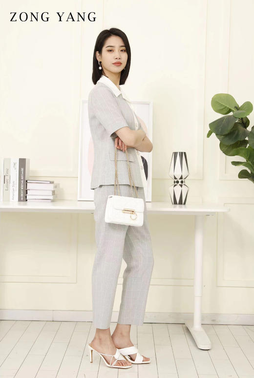 宗洋2022夏季新品半袖格纹西服上衣BXL1XS8065-19 商品图3