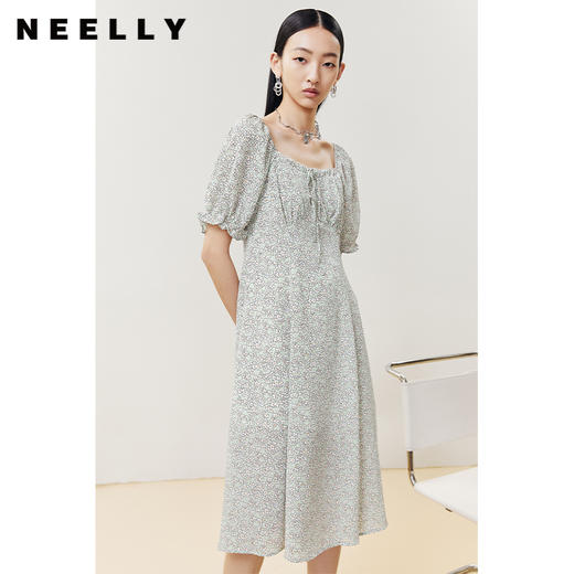 NEELLY纳俪商场同款夏季碎花连衣裙女中长款泡泡袖A字茶歇裙百搭N22043Y01103 商品图1