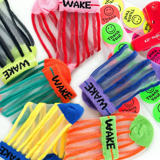 【6双装 重工潮袜 百搭透气】只一只夏季薄款字母条纹卡丝袜棉透气网眼儿童袜子 商品图2