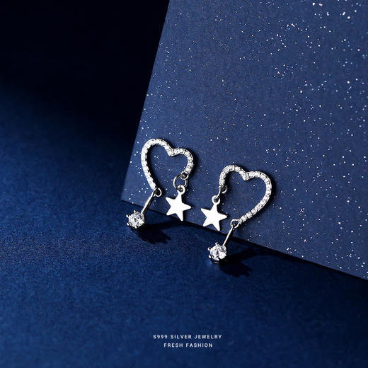 子佩集【微镶心星】S999银足银微镶耳环【YXS-F2218】 商品图3