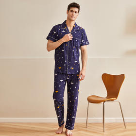 【会员价】爱帝男士睡衣纯棉短袖长裤套