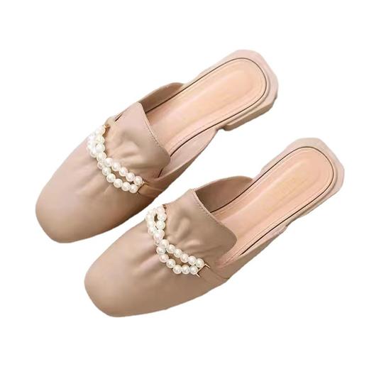 2022年新款珍珠包头半拖室外时尚夏季拖鞋一脚蹬外穿韩版懒人拖鞋 商品图4