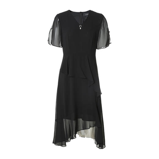 EITIE爱特爱夏季新款时尚气质通勤纯色显瘦v领收腰雪纺连衣裙B2207980 商品图10